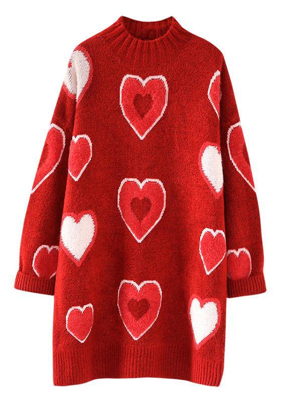 Chunky Red Sweater Dress Outfit Largo O Neck Oversized Thick Knitwear