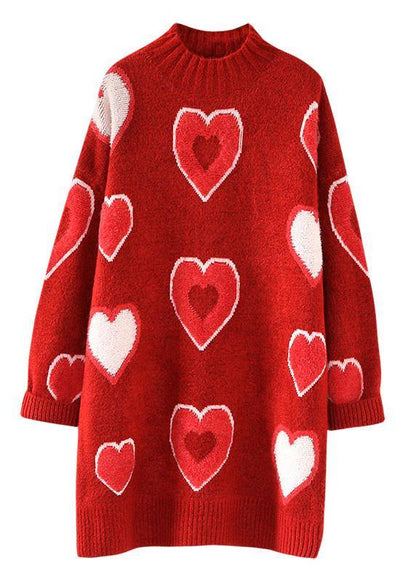 Chunky Red Sweater Dress Outfit Largo O Neck Oversized Thick Knitwear