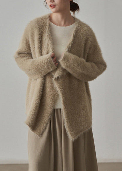 Classy Apricot Cozy Mink Hair Knitted Cardigans Fall