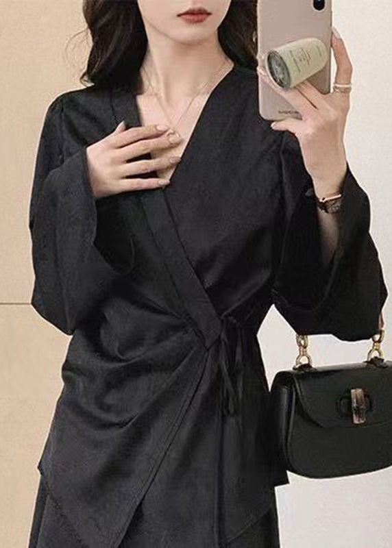 Classy Apricot V Neck Print Tie Waist Shirts Long Sleeve