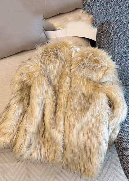 Classy Beige Black Raccoon Hair Collar Leather and Fur Coats Winter