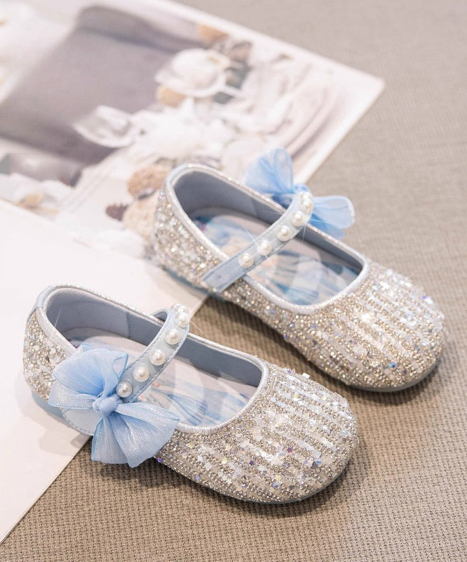 Classy Beige Pearl Bow Buckle Strap Flat Shoes for