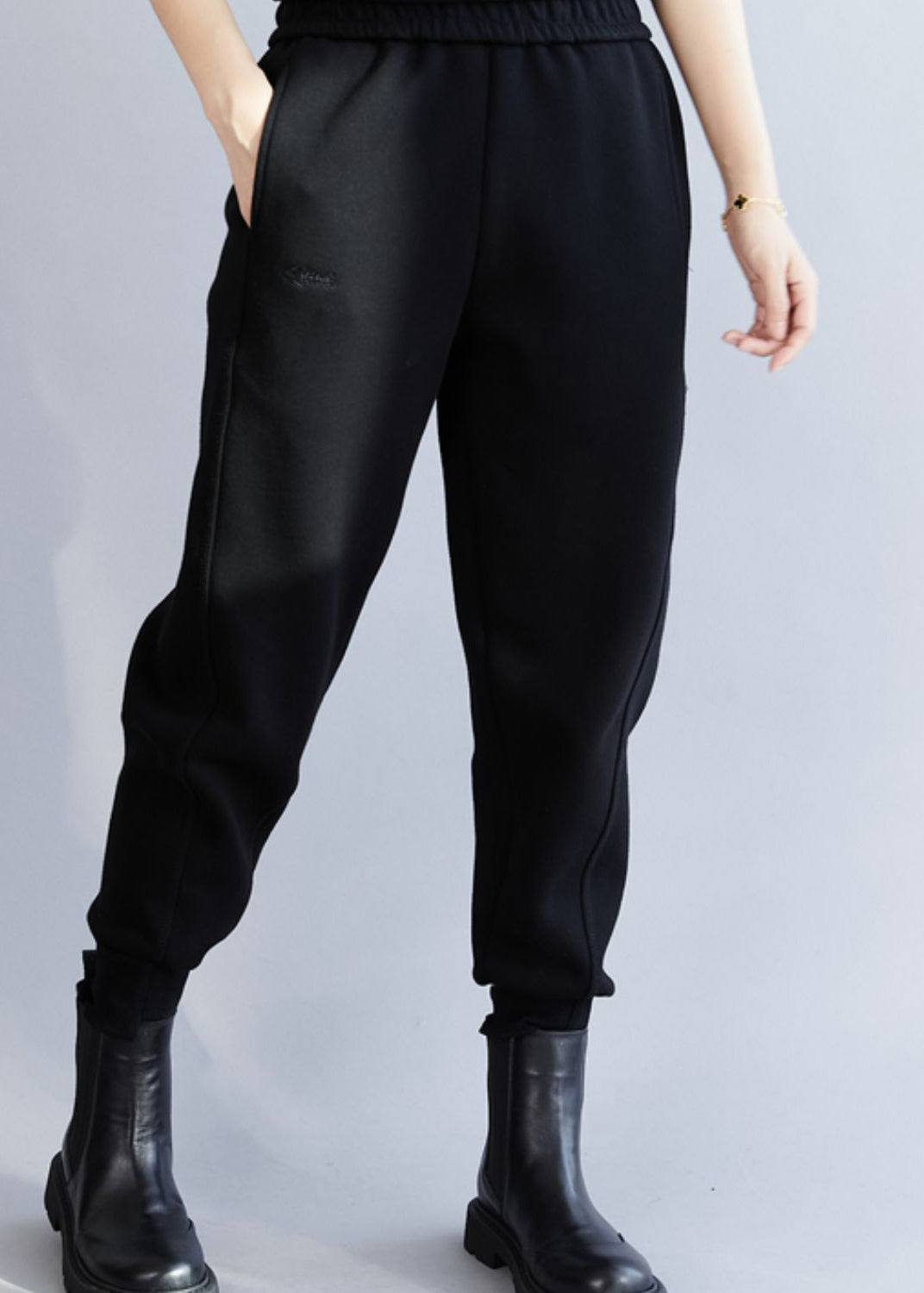 Classy Black Asymmetrical Pockets Beam Pants Spring