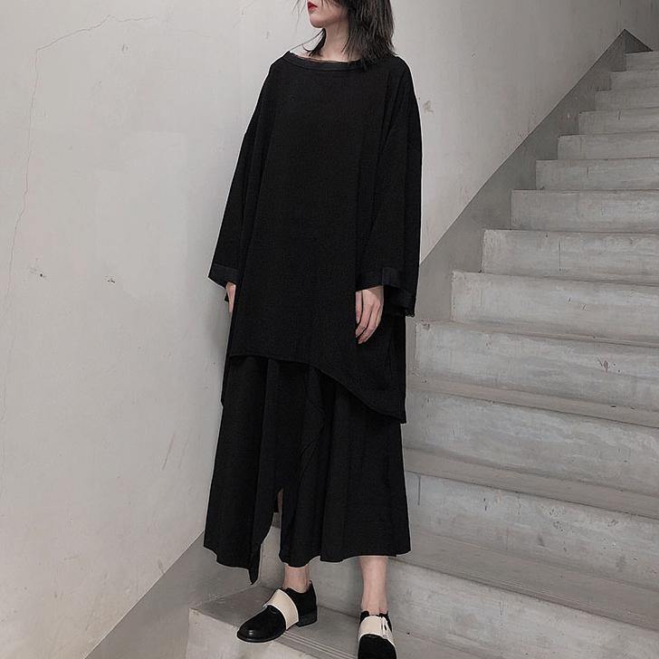 Classy Black Blouses For Women O Neck Asymmetric Art Spring Shirt