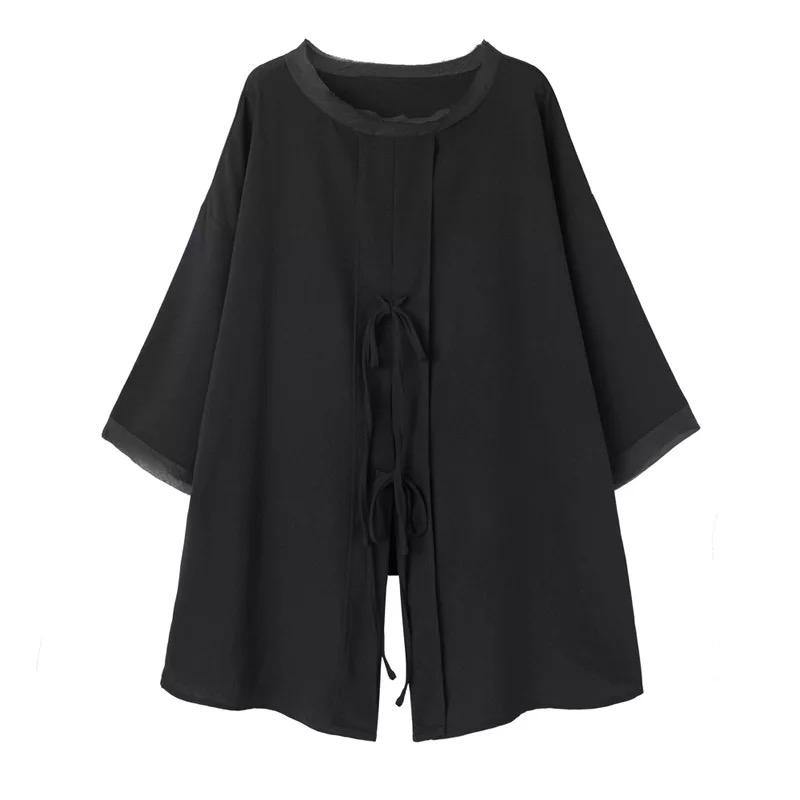 Classy Black Blouses For Women O Neck Asymmetric Art Spring Shirt