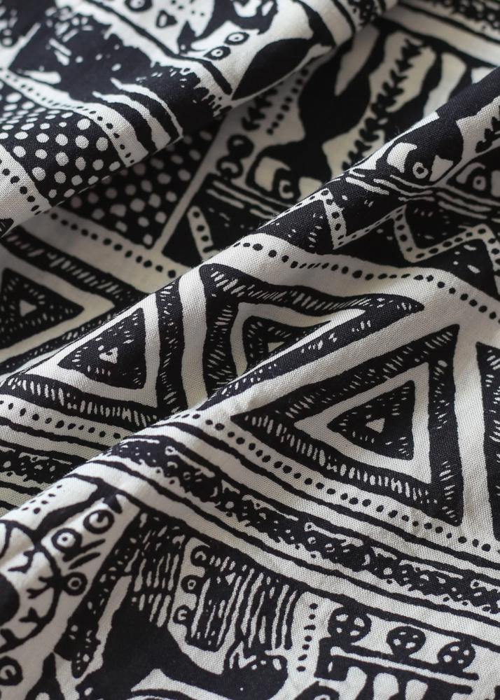 Classy Black Geometric a Line Camisole Cotton Spaghetti Strap Dress