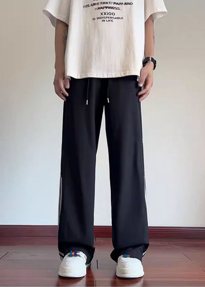 Classy Black Oversized Striped Cotton Pants Spring