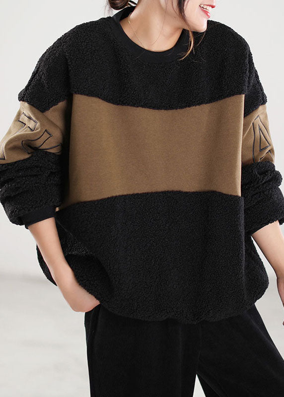Classy Black Patchwork Faux Fur Pullover Street Wear Winter