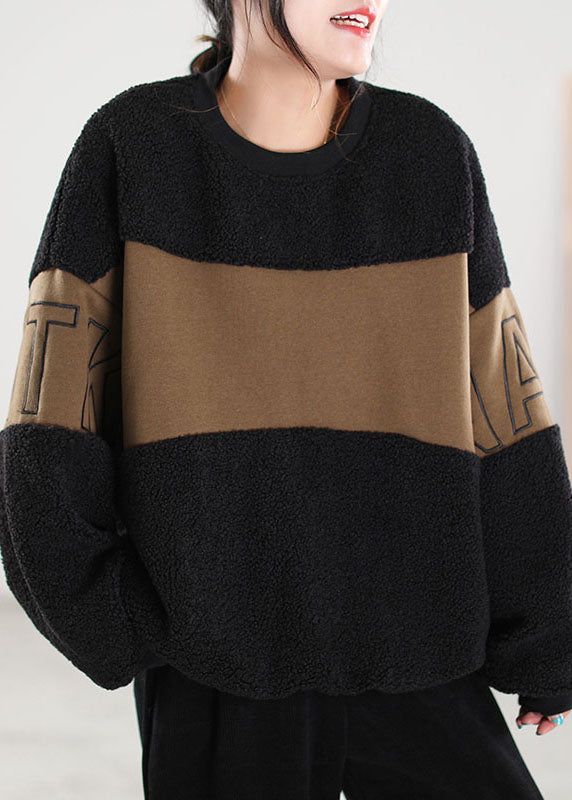Classy Black Patchwork Faux Fur Pullover Street Wear Winter