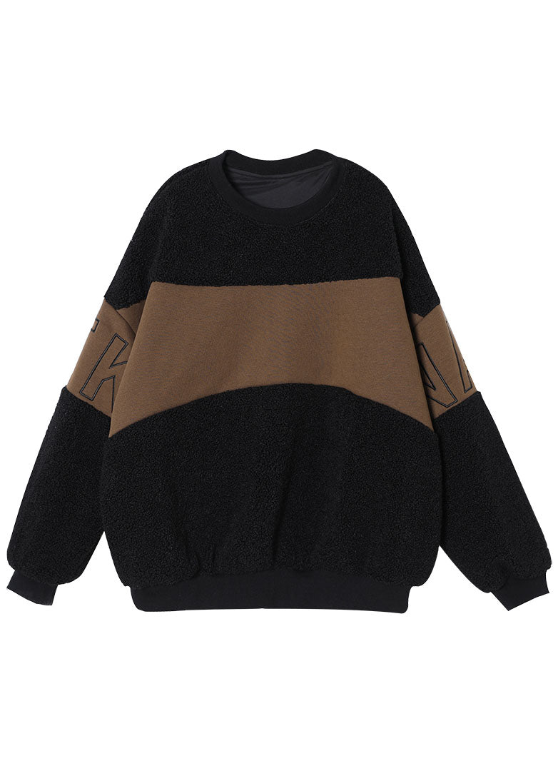 Classy Black Patchwork Faux Fur Pullover Street Wear Winter