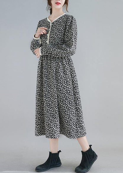 Classy Black Print Clothes O Neck Robe Spring Dresses
