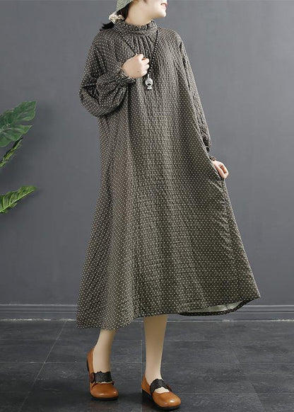 Classy Black Print Stand Collar Robes Dresses