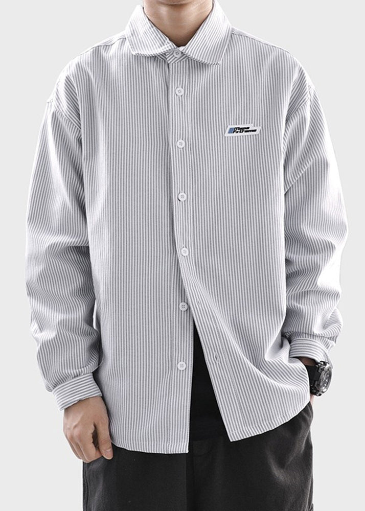 Classy Black Striped Button Cotton Shirts Spring