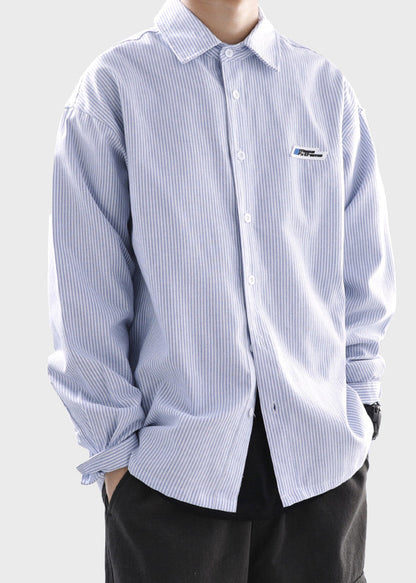 Classy Black Striped Button Cotton Men Shirts Spring