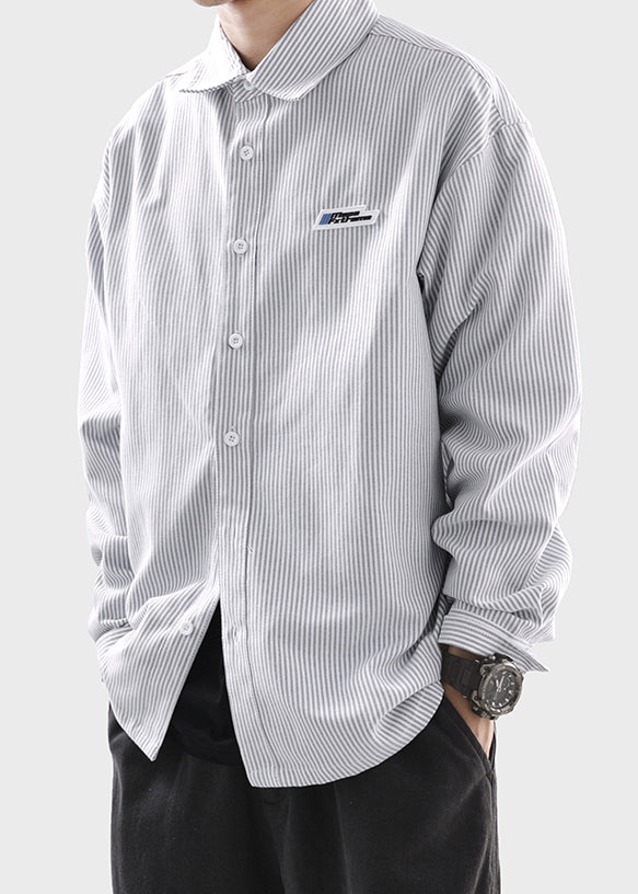 Classy Black Striped Button Cotton Men Shirts Spring