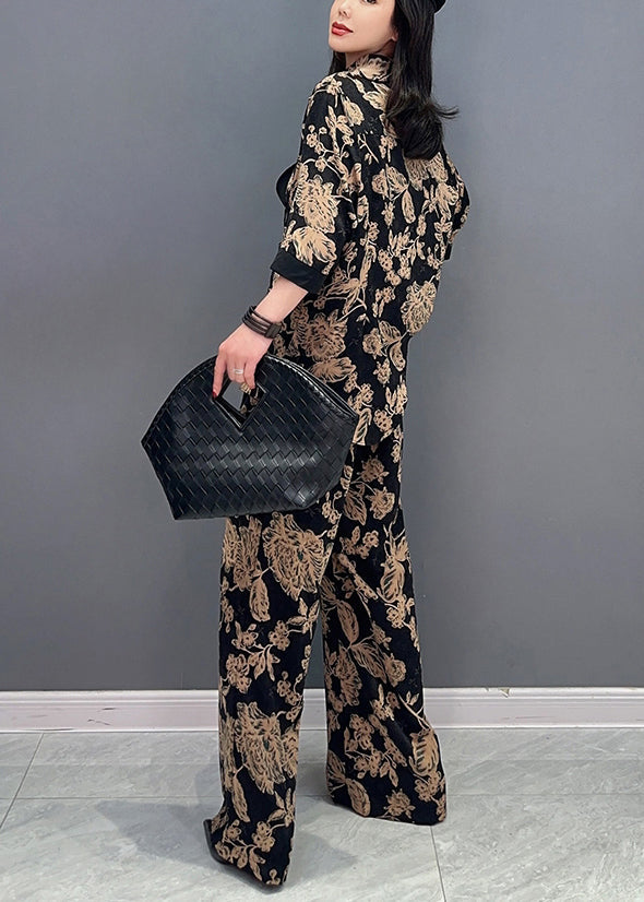 Classy Black V Neck Fake Two Pieces Top and Wide Leg Pants Two Piece Set Spring