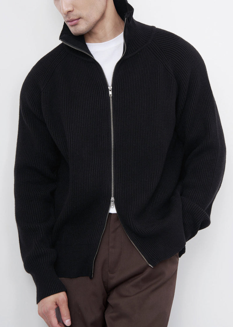Classy Black Zip Up Cozy Knit Coat Spring