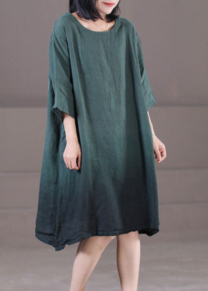 Classy Blackish Green O-neck Tie Dye Cotton Maxi Dresses Half Sleeve