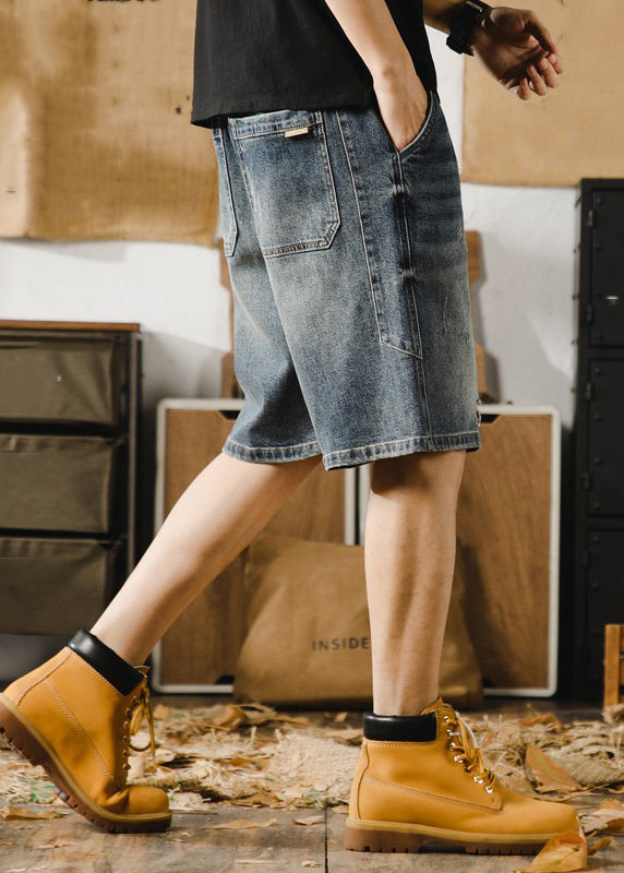 Classy Blue Hole Lace Up Denim Shorts Elastic Waist Summer