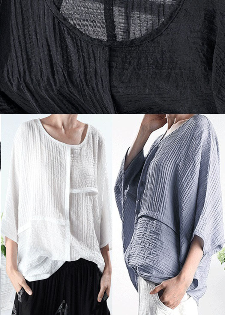Classy Blue Loose Bat Wing Sleeve Shirts Spring
