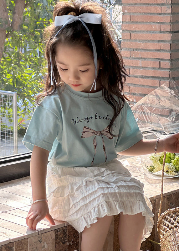 Classy Blue O-neck Patchwork Kids Top Summer