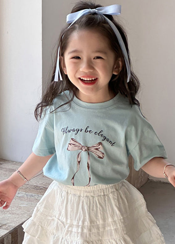 Classy Blue O-neck Patchwork Kids Top Summer