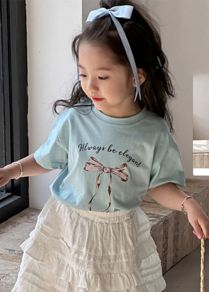 Classy Blue O-neck Patchwork Kids Top Summer