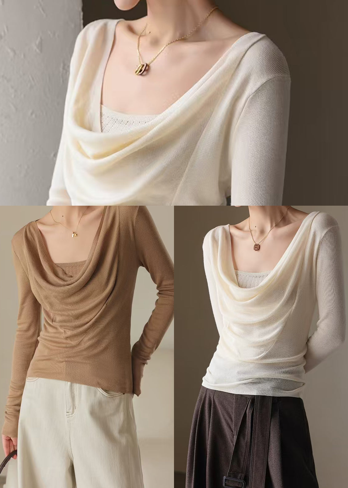 Classy Brown Turtle Neck Silm Fit Knit Top Spring