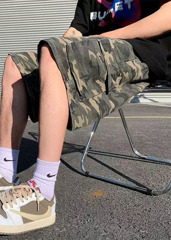 Classy Camouflage Pockets Drawstring Cotton Shorts Summer