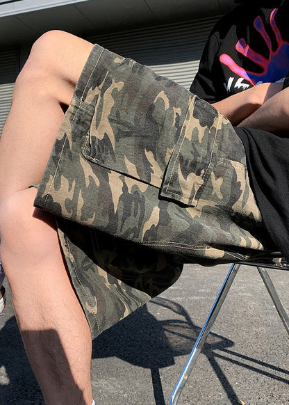 Classy Camouflage Pockets Drawstring Cotton Shorts Summer