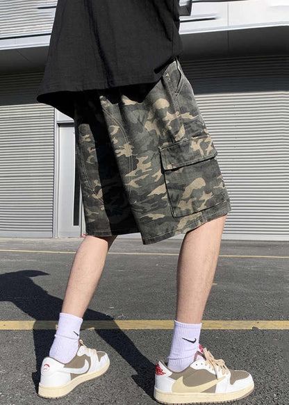 Classy Camouflage Pockets Drawstring Cotton Shorts Summer
