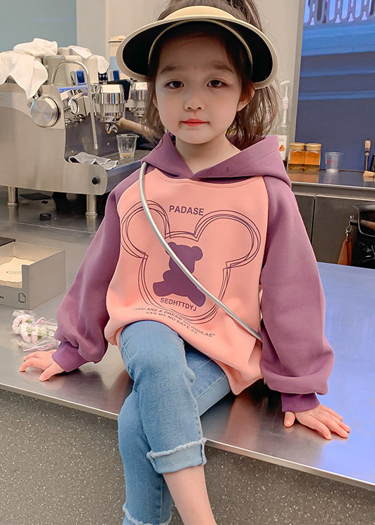 Classy Colorblock Hooded Print Cotton Kids Sweatshirt Fall