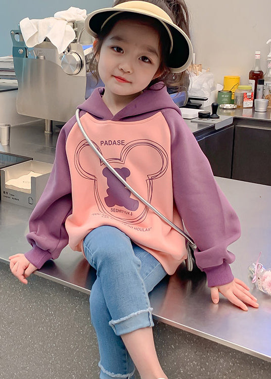 Classy Colorblock Hooded Print Cotton Kids Sweatshirt Fall