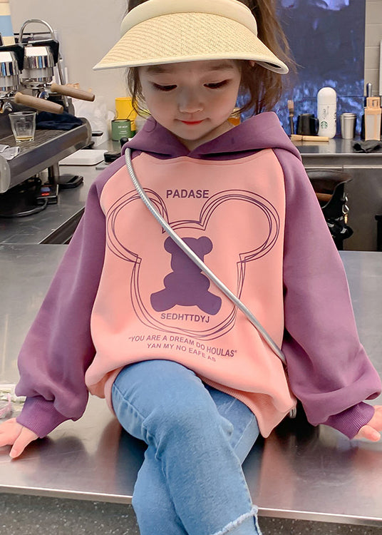 Classy Colorblock Hooded Print Cotton Kids Sweatshirt Fall