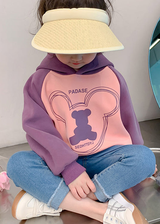 Classy Colorblock Hooded Print Cotton Kids Sweatshirt Fall