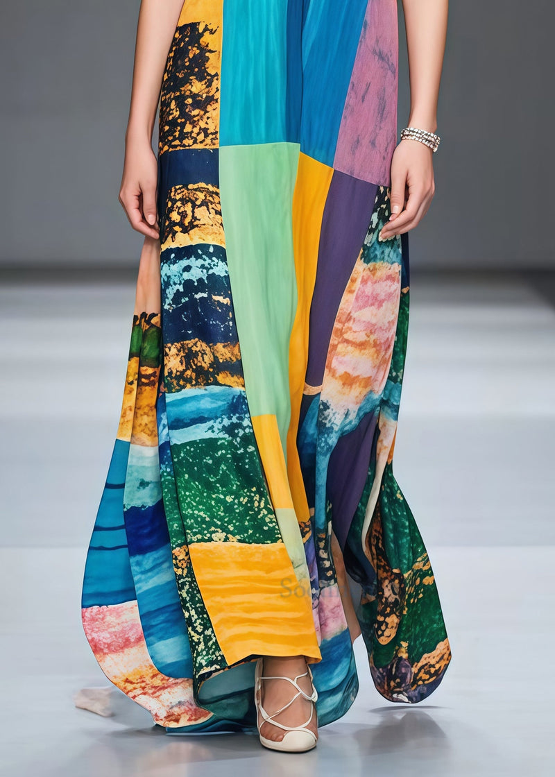 Classy Colorblock Oversized Print Cotton Long Dress Sleeveless