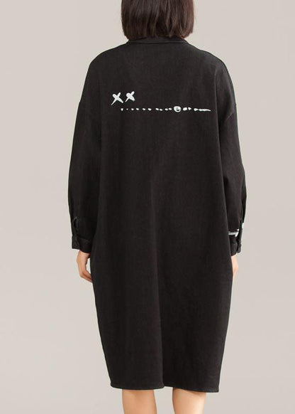 Classy Cotton Quilting Clothes Black Cotton Graffiti Arrow Loose Dress