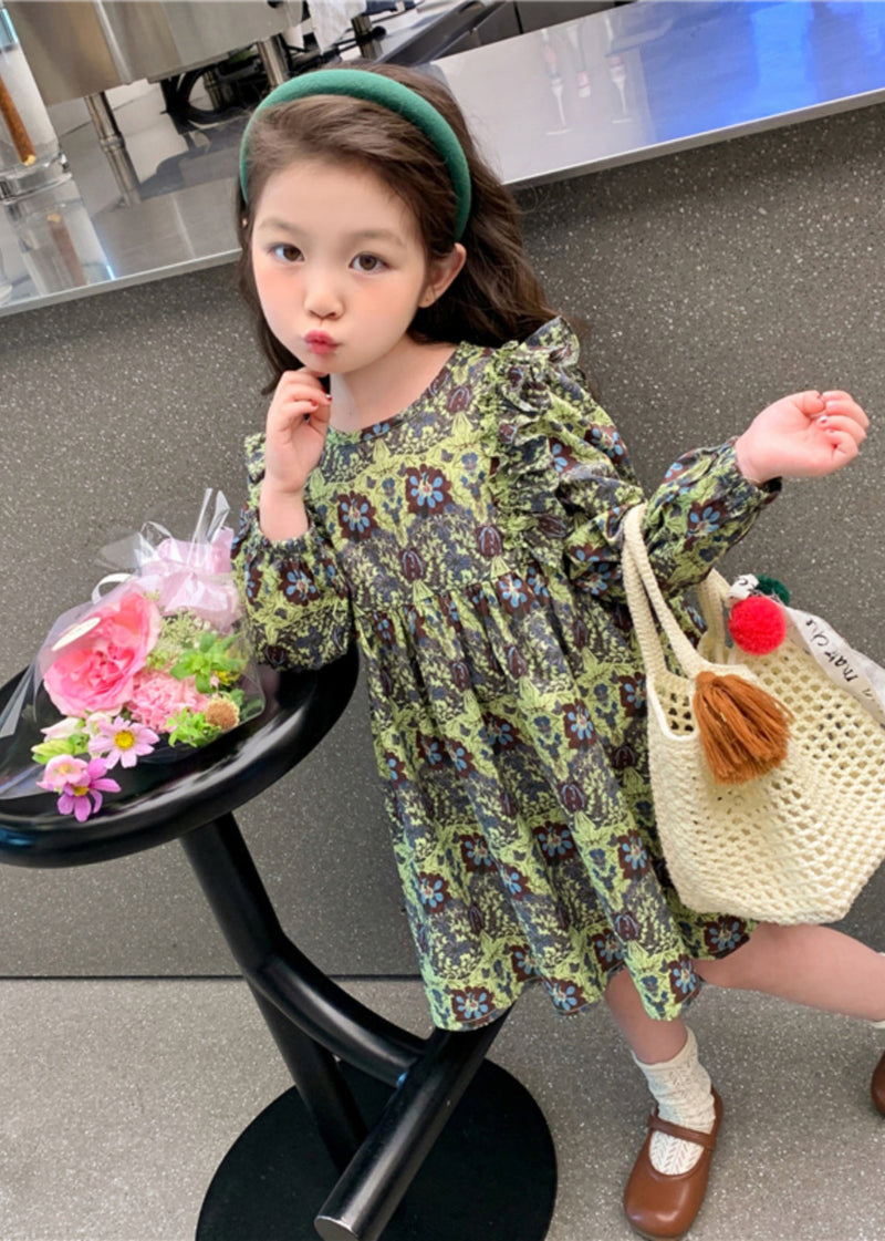 Classy Green Ruffled Patchwork Maxi Dress Long Sleeve