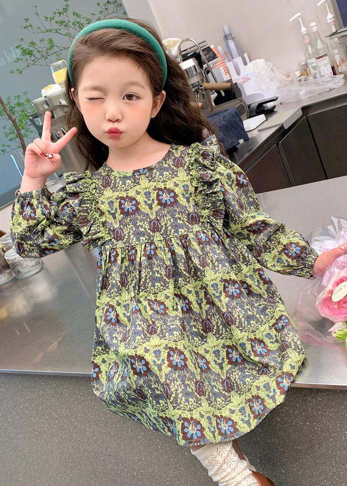 Classy Green Ruffled Patchwork Maxi Dress Long Sleeve