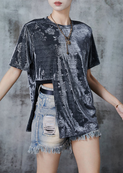 Classy Grey Asymmetrical Cotton Tank Tops Summer