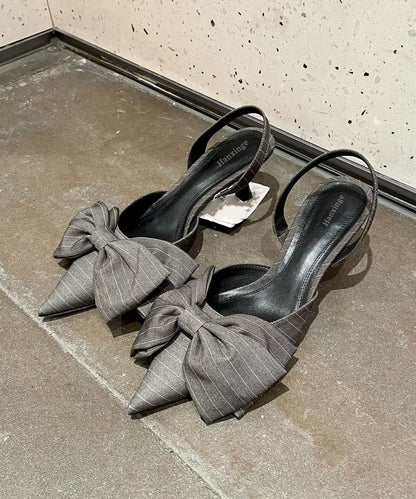 Classy Grey High Heel Sandals Splicing Bow Pointed Toe