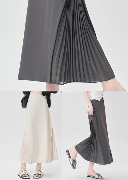 Classy Grey Patchwork Wrinkled Chiffon a Line Skirt Spring