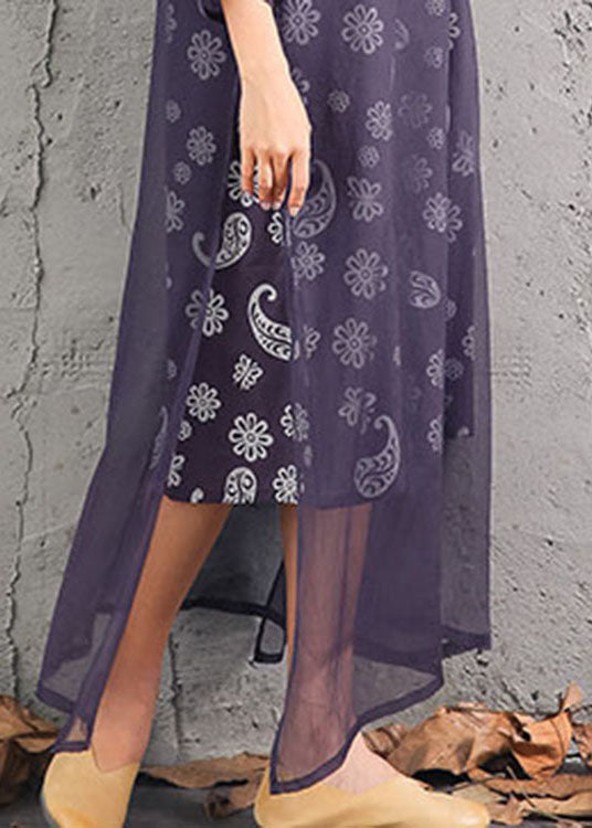 Classy Grey Print Cotton Two Pieces Set Three Quarter Sleeve