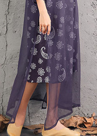 Classy Grey Print Cotton Two Pieces Set Three Quarter Sleeve