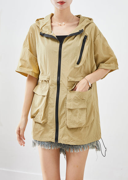 Classy Khaki Zip Up Pockets Upf 50+ Coat Jacket Summer