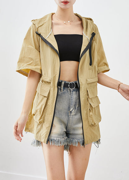 Classy Khaki Zip Up Pockets Upf 50+ Coat Jacket Summer