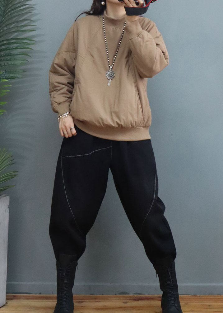Classy Khaki Thick Fine Cotton Filled Sweatshirt Street Wear Winter
