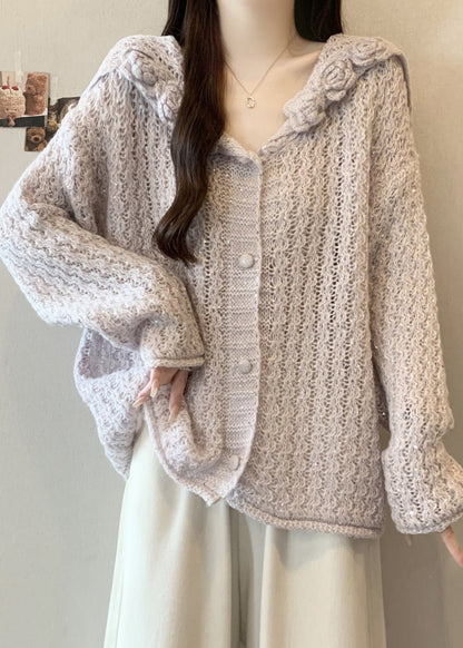 Classy Lavender Sailor Collar Knit Cardigan Fall