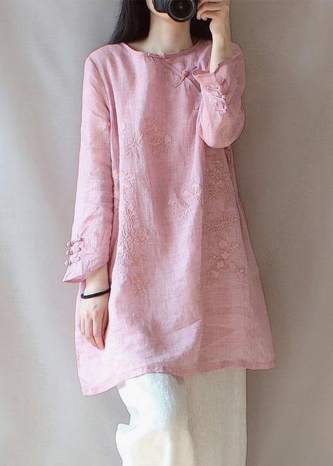 Classy O Neck Chinese Button Clothes for Shape Green Flowers Embroidery Shirt