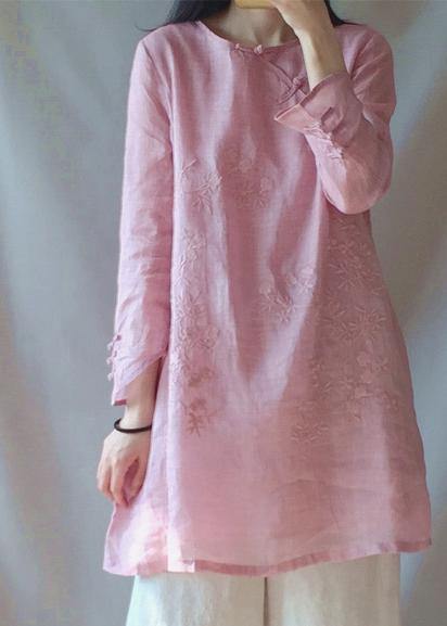 Classy O Neck Chinese Button Clothes for Shape Green Flowers Embroidery Shirt